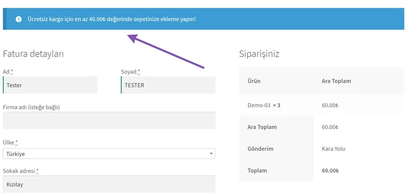 Ücretsiz Kargo İçin Minimum Sepet Tutarına Kalan Miktar Uyarısı | ucretsiz kargo minimum uyari 002